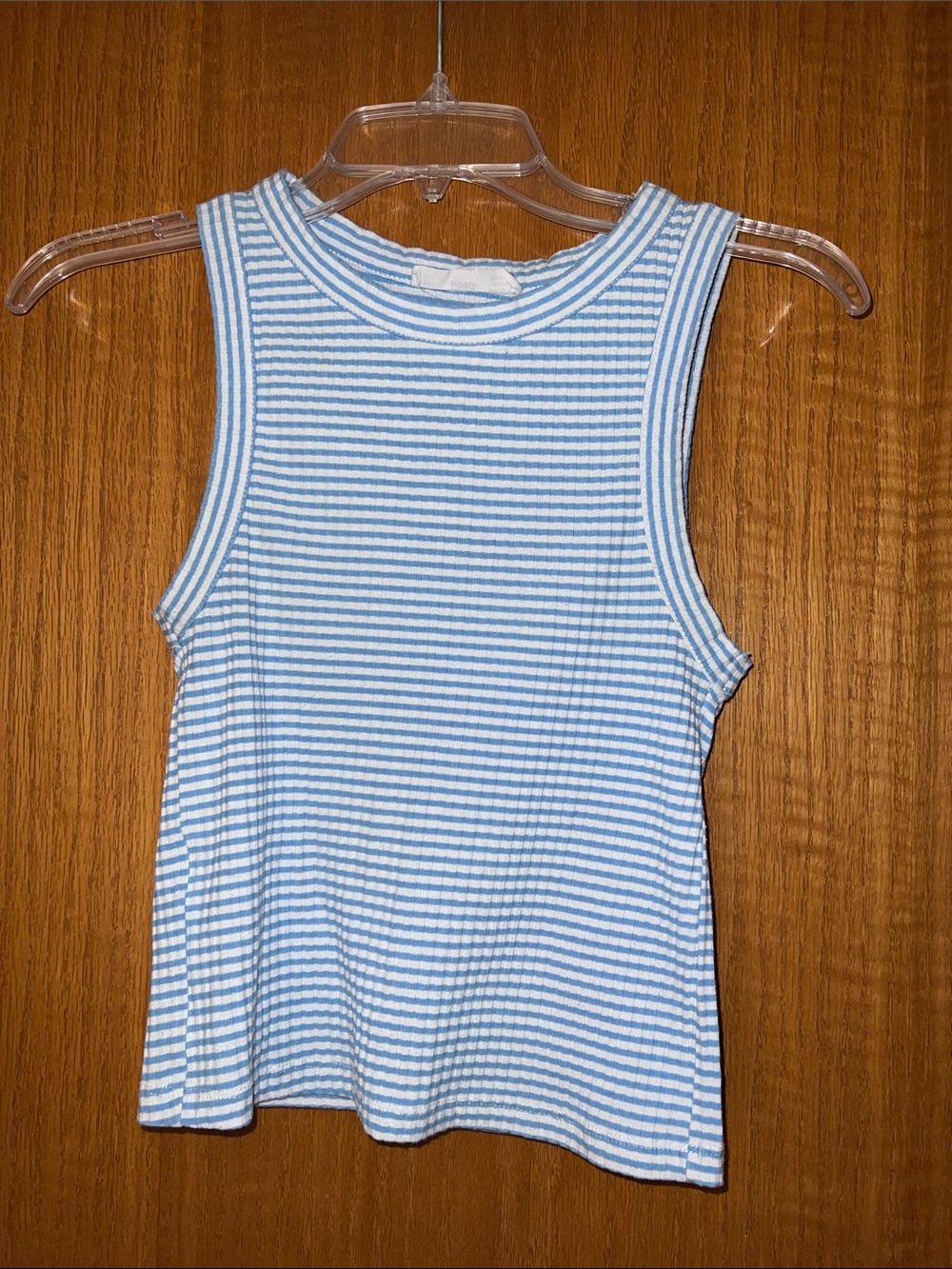 Classic Ribbed Striped Tank Top - Light Blue & White
